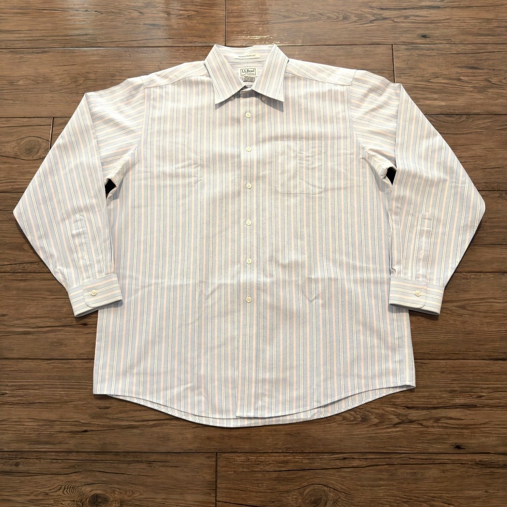L.L. Bean Wrinkle Resistant Blue Stripe Cotton Button Down‎ Shirt 17-35